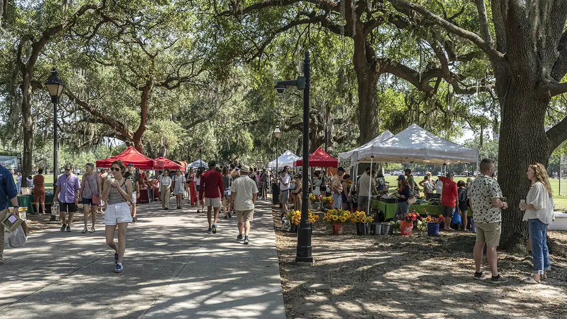 Local farmers market with producers and seasonal food